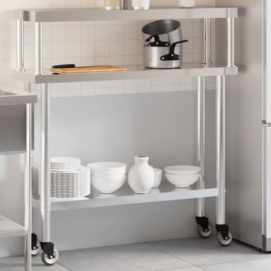 Kjøkkenbenk med overhylle 110x30x120 cm rustfritt stål Kjøkkenbenk med overhylle 110x30x120 cm rustfritt stål