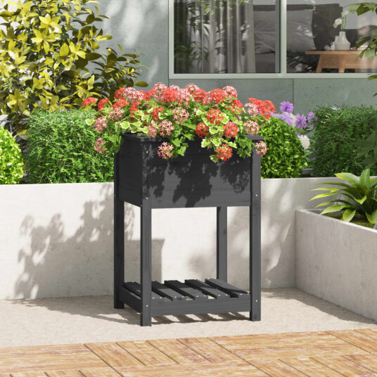 vidaXL Plantekasse med hylle grå 54x54x81 cm heltre furu vidaXL Plantekasse med hylle grå 54x54x81 cm heltre furu