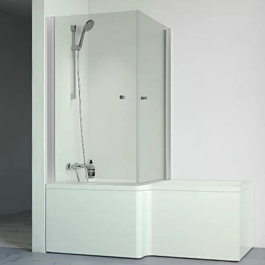 Macro Divine Badekar m/Spirit dusjvegger 83x83 cm, Venstre, Alu Matt/Klart Glass