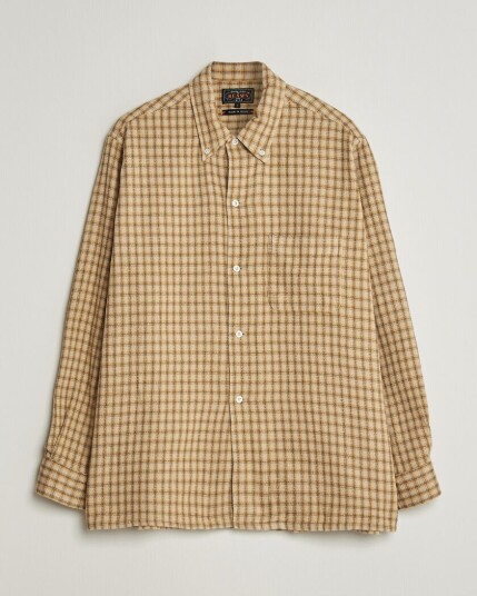 BEAMS PLUS Panama Plaid Button Down Shirt Beige