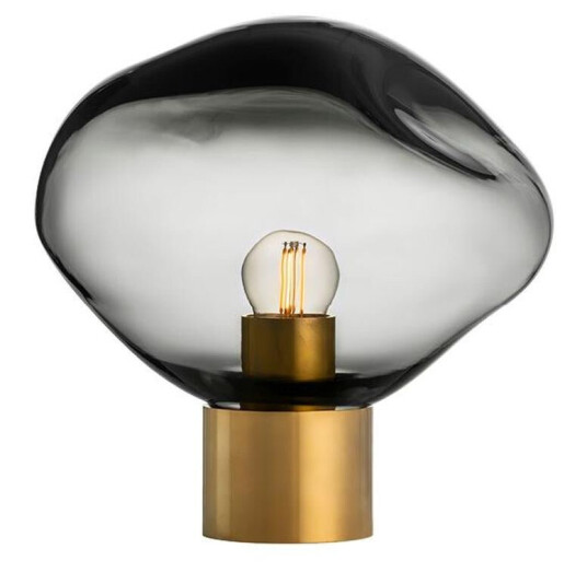 Crystal Stone bordlampe med messing base Røykgrå