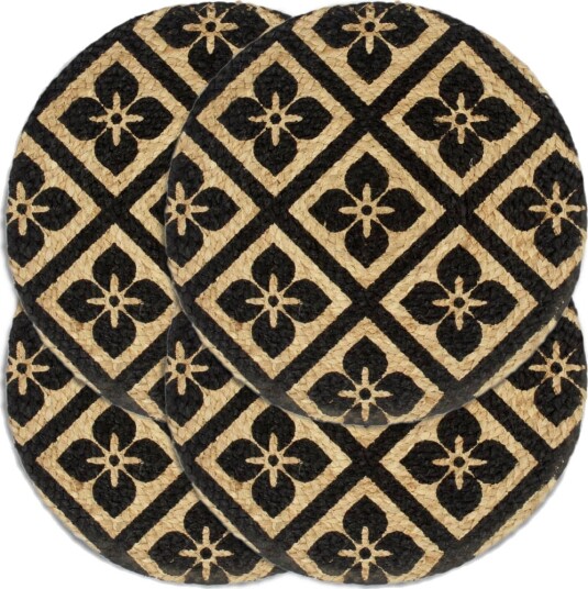 vidaXL Bordmatter 4 stk svart 38 cm rund jute