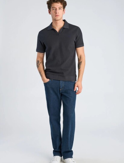 Lindbergh Open Collar Structure Rib Polo Black XL Lindbergh Open Collar Structure Rib Polo Black XL