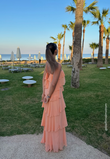 Bubbleroom Occasion Tie Back Flounce Maxi Dress Peach L