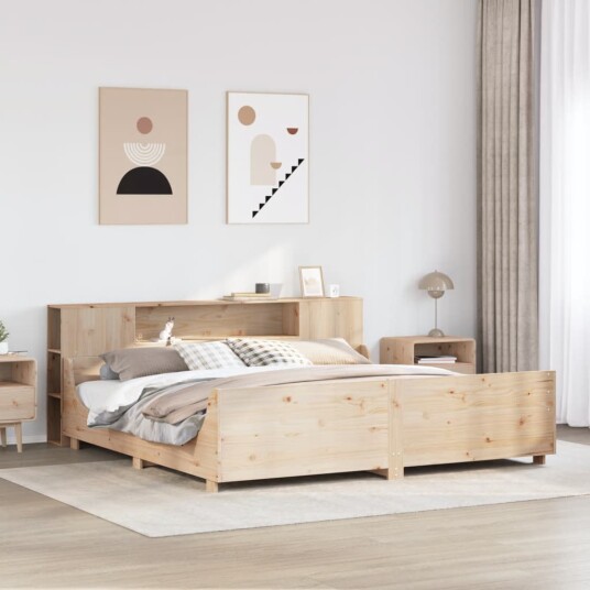 Sengeramme med madrass 200x200 cm heltre furu 8721158625427