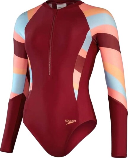 Speedo Women's Long Sleeve Swim Suit 30, Oxblood/Coral Speedo Women's Long Sleeve Swim Suit 30, Oxblood/Coral