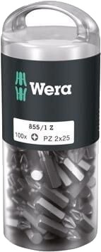 Wera Pozidriv Bits 1/4" PZ2 25mm 100-Pack for Elektroverktøy