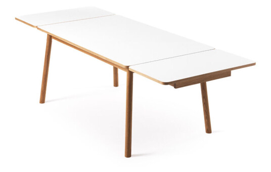 Zweed Dino+ spisebord med tilleggsplate Hvit, eikestativ, 2 tilleggsplater