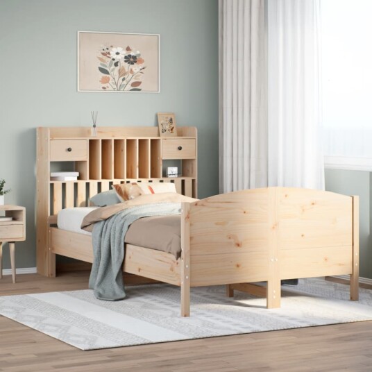  Seng med bokhylle uten madrass 135x190 cm heltre furu 8721158619396