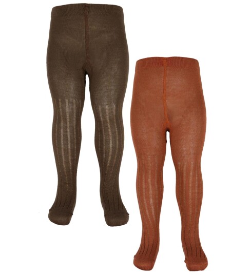 Minymo Strømpebukser - 2-pack - Rib - Bambus - Cocoa Brown - Minymo - 140/146 - Strømpebukser Brun Oransje - 140-146