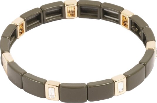 A&C Oslo AS   Enamel Tiles Crystal Line armbånd army green/gull krystall