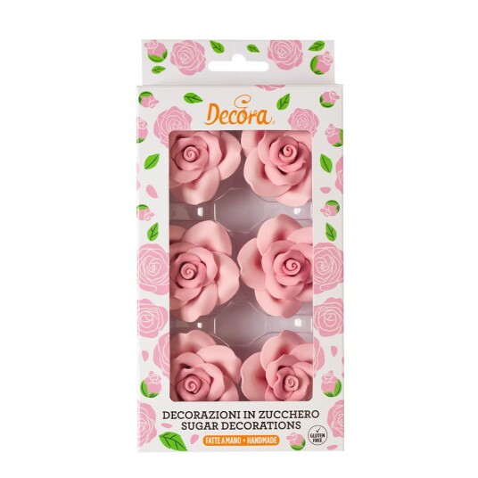 Spiselig Kakepynt Store Roser Rosa Pk/6