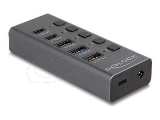 Delock - Hub - 5 Gbps, 1 Fast Charging Port, + Switch - 3 X Usb + 2 X Usb-C - Stasjonær