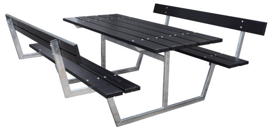 Benkesett Picnic Rustik Med Rygg Sort Benkesett Picnic Rustik Med Rygg Sort