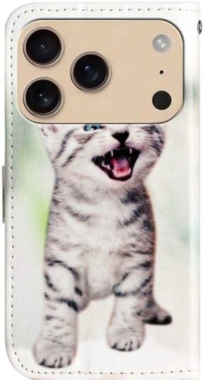 EIDERWOOD iPhone 17 Pro Max Kunstskinn Flip Deksel med Lommebok & Stropp – Kattunge