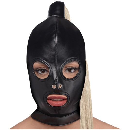 Strict Blonde Ponytail Bondage Hood - Svart - 