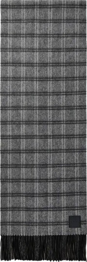 Calvin Klein Leather Patch Checked Wool Scarf - BLACK - One Size