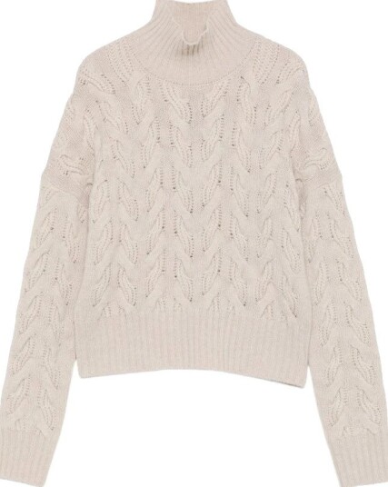 Max Mara Studio Beige Rundhalset Strikkegenser S
