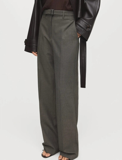 Mango Belt Straight Fit Trousers Grey 38