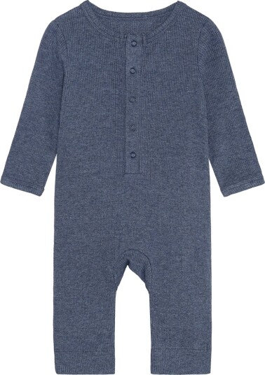 Blå Rompers Ls Melange Rib Navy 74