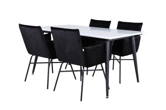 Venture Design Jimmy & Petra spisegruppe Svart/hvit 4 stoler & bord 150 x 90 cm
