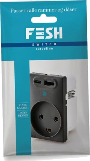FESH Curveline Stikkontakt med Jord - Usb-a, Usb-c, 1,5-modul - Koksgrø