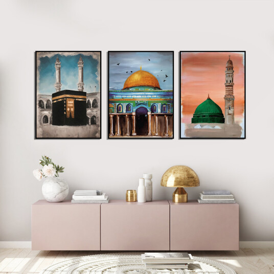 Plakater Islamsk / Al Aqsa moskeen / Sett av 3 Plakater Islamsk / Al Aqsa moskeen / Sett av 3