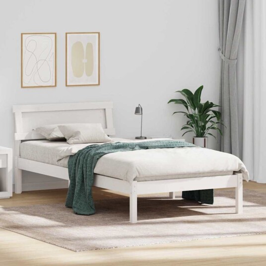  Sengestamme med LED  stripelys med hodegjerde Hvit 75 x 190 cm Furu tre