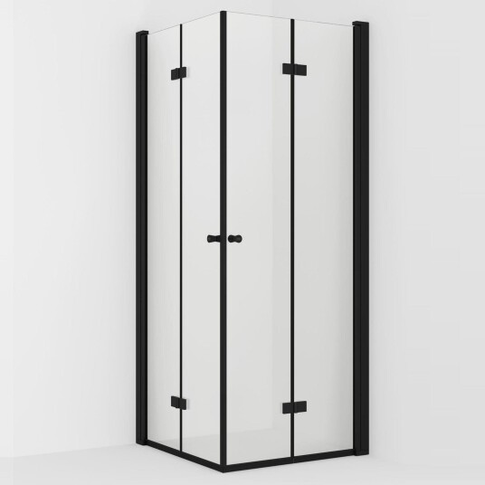 Vikingbad Liam Dusjhjørne Leddet H195cm Svart Matt / 80x90cm Høyre Klart Glass