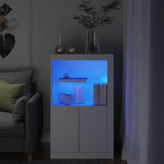  Sideskap med LED-lys hvit konstruert tre 8721012252073