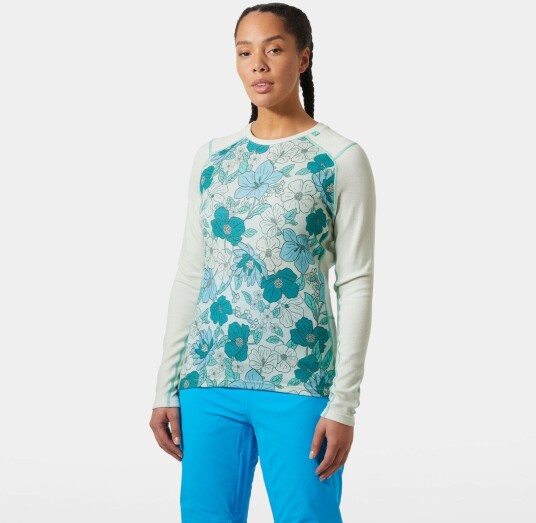 Helly Hansen Dame Lifa Merino Midtvekt Graphic Crew Basislag Blå Blå M Helly Hansen Dame Lifa Merino Midtvekt Graphic Crew Basislag Blå Blå M