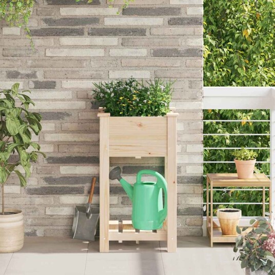 Hageplanter med hylle 45x45x76 cm Solid tre Furu