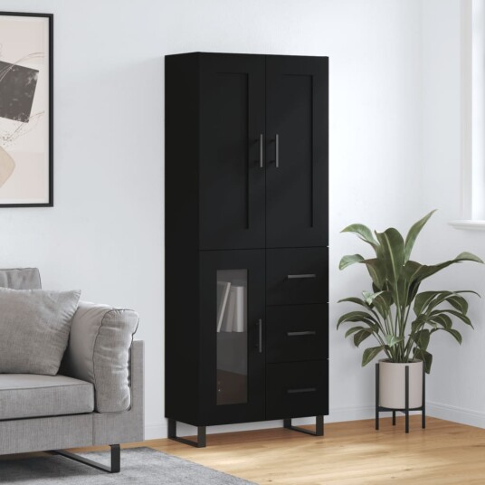 vidaXL Highboard svart 69,5x34x180 cm konstruert tre 8720845493844