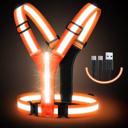 LED refleksvest USB oppladbar justerbar midje/skulder