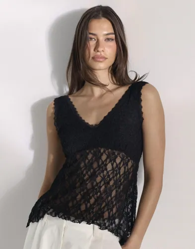 Nelly   Svart   Lace Flounce Top