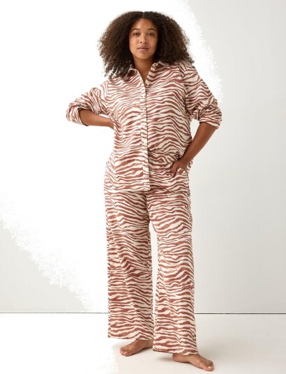 Lindex Pyjama Trousers In Poplin Brown XS
