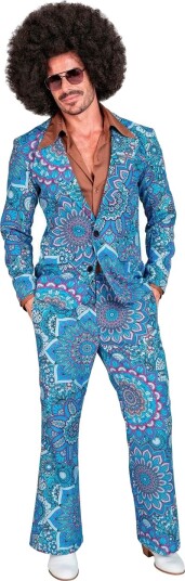 60's Blomstrete Blå Hippie Kostymedress til Herre - XXL