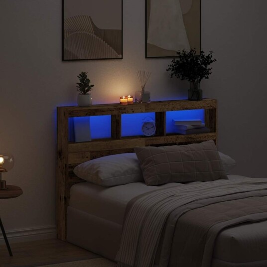 Hodegavl skap med LED gammelt tre 140x17x102 cm Hodegavl skap med LED gammelt tre 140x17x102 cm