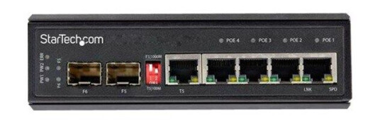 StarTech.com Industrial 5 Port Gigabit Ethernet Switch - 4 PoE RJ45 +2 SFP Slots 30W PoE+ 12-48VDC 10/100/1000 Rugged Power Over Ethernet LAN Switch -40C to 75C - DIN Mountable - switch - 6 ports (0065030889834)
