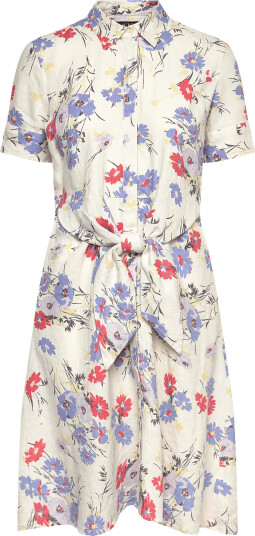 Lauren Ralph Lauren Floral Tie Front Linen Shirtdress Cream 32