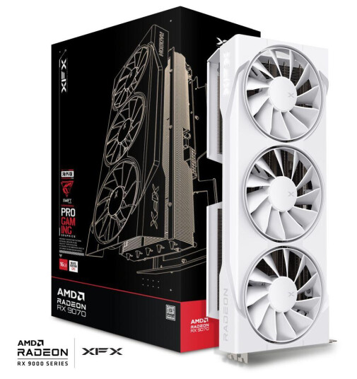 XFX Swift Radeon RX 9070 OC Grafikkort med 16GB GDDR6 Hvit