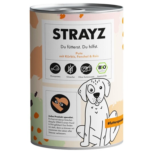 Strayz Bio 6 X 400 G Økologisk Kalkun Med Økologisk Gresskar Økologisk Fennikel Og Økologisk Ris Strayz Bio 6 X 400 G Økologisk Kalkun Med Økologisk Gresskar Økologisk Fennikel Og Økologisk Ris
