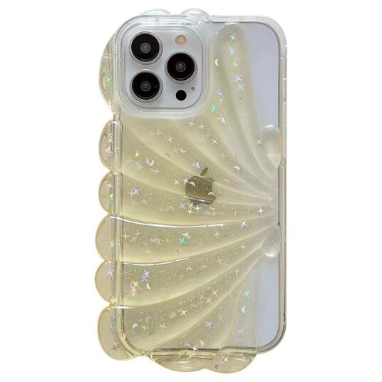 INCOVER iPhone 14 Pro 3D Plastdeksel Fleksibel m. Muslingskjell / Gjennomsiktig - Gul
