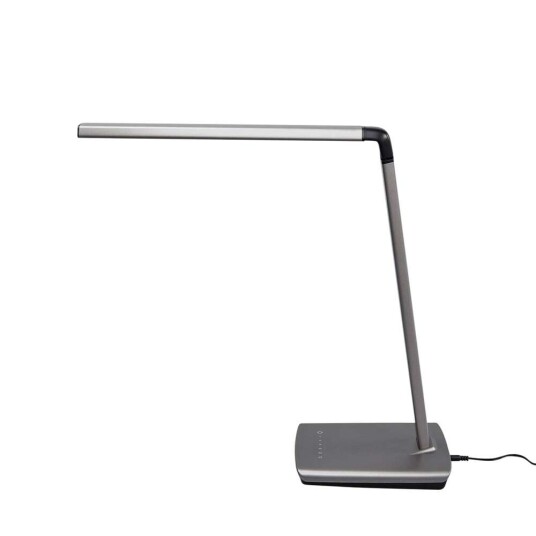 Lindby Kuno metallisk grå LED-bordlampe med dimmer og USB