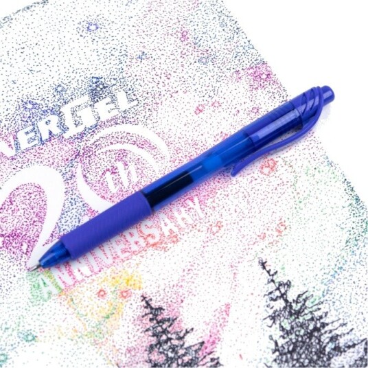 Pentel Energel X, Uttrekkbar Gelpenn, Blå, Blå, Transparent, Plast, Gummi, Gummi, Ambidextrous