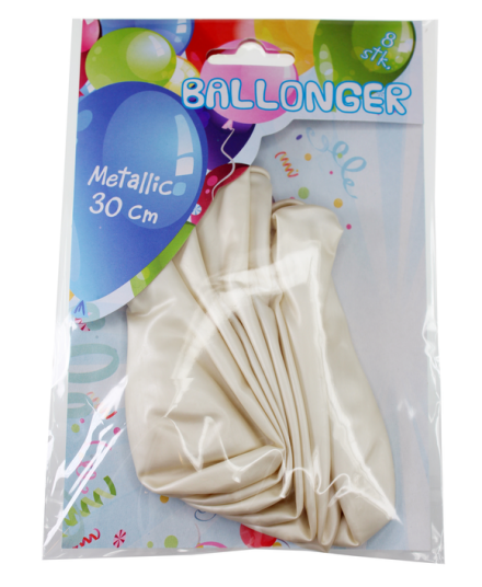 Ballonger metallic 8pk hvit