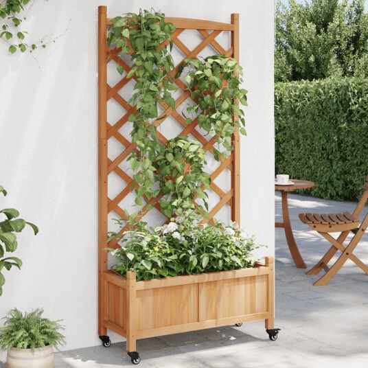  Plantekasse med espalier og hjul brun heltre gran