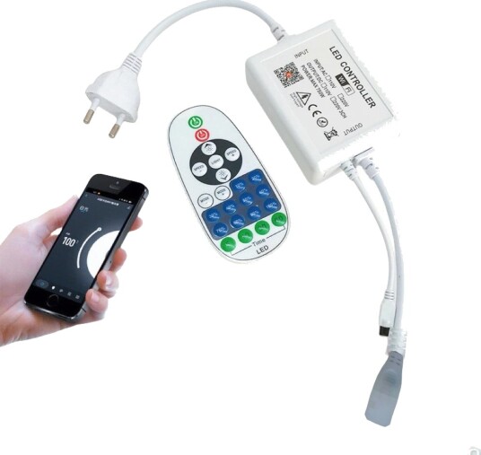 230V WiFi Smart Home dimmer Inkl. endestykke til 230V Slim COB minnefunksjon IR fjernkontroll maks 50 m