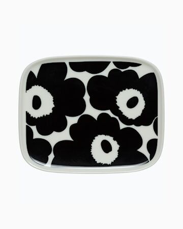 Marimekko Oiva/Unikko Tallerken 15 x 12 cm Svart-Hvit Marimekko Oiva/Unikko Tallerken 15 x 12 cm Svart-Hvit