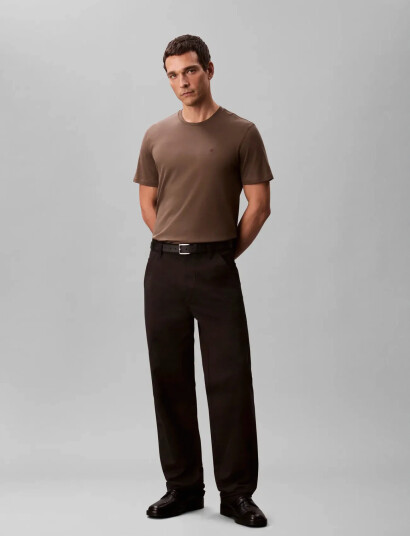 Calvin Klein Ss Supima Chest Emb Crewneck Tee - Brown - S Calvin Klein Ss Supima Chest Emb Crewneck Tee - Brown - S
